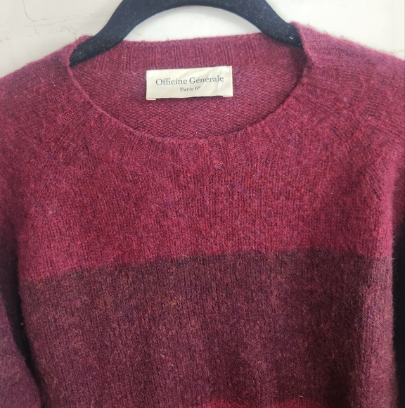 Officine Générale Men’s Scotland Striped Pure New Wool Sweater Burgundy Plum S - Picture 6 of 11